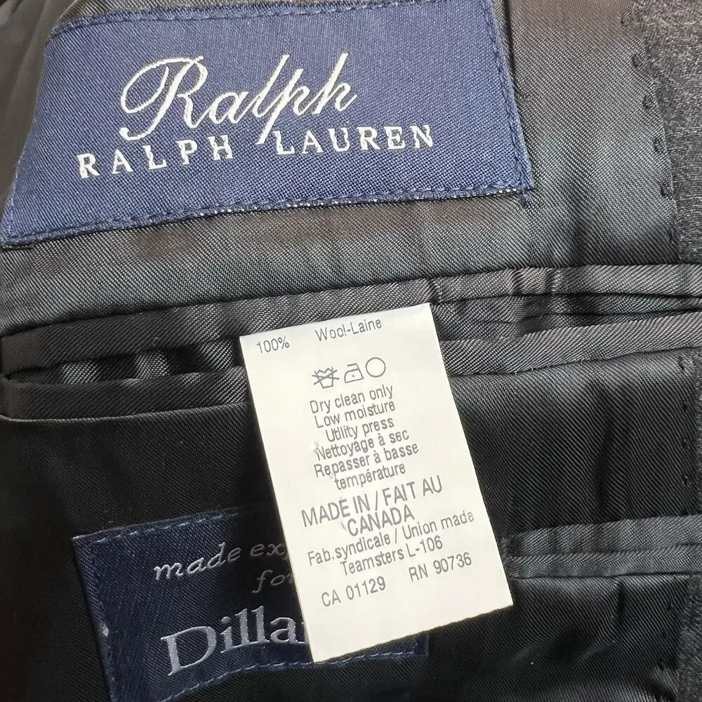 Ralph Lauren Dark Gray Blazer Sport Coat 100% Wool Men’s 43L